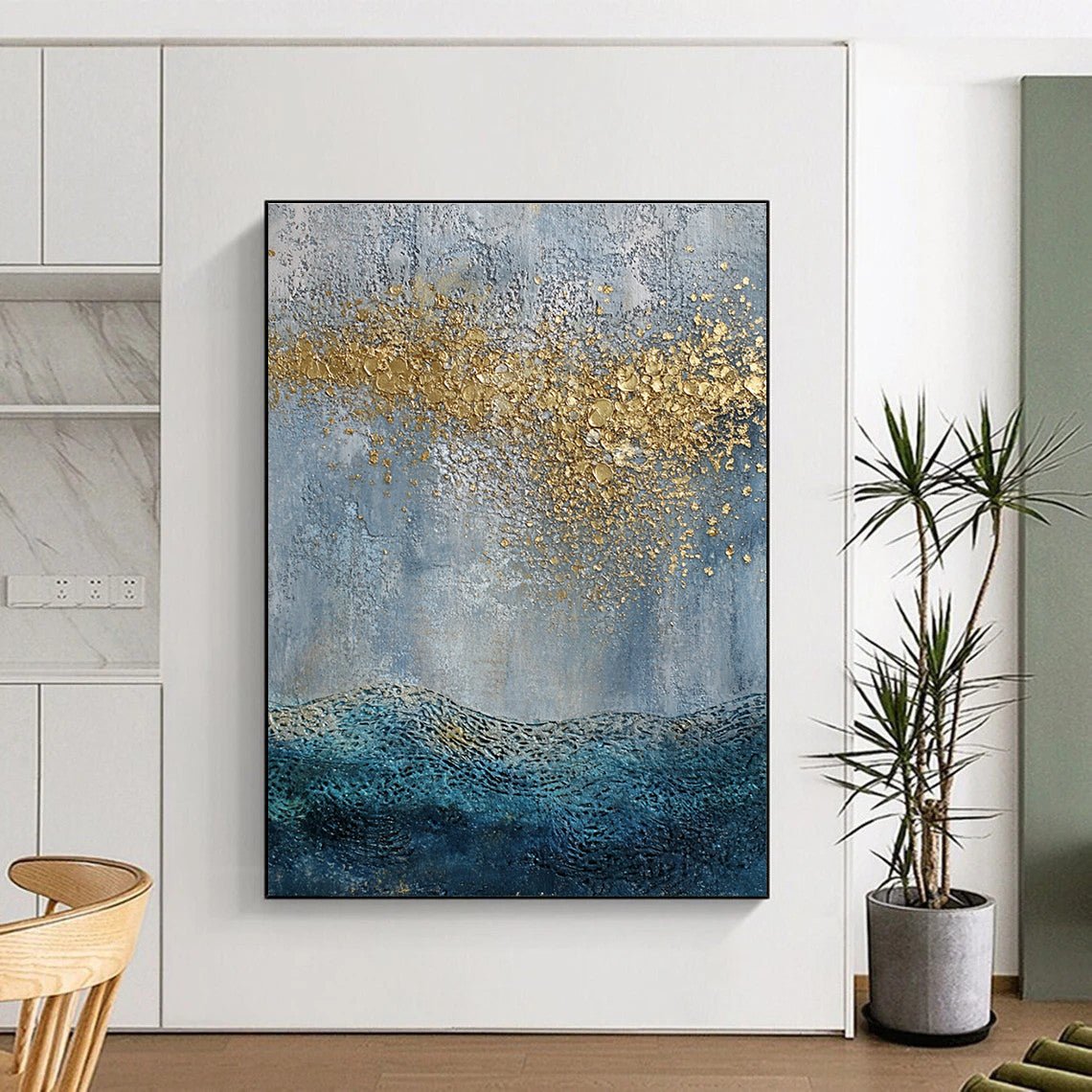 Gold Splash Ocean Abstract for Boho - Chic Beach Villa & Art - Centric Hotel Lobby STSC835