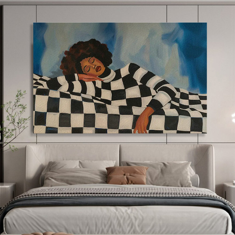 Checkerboard Resting Figure Art for Eclectic Home Study Spaces DLZ2609