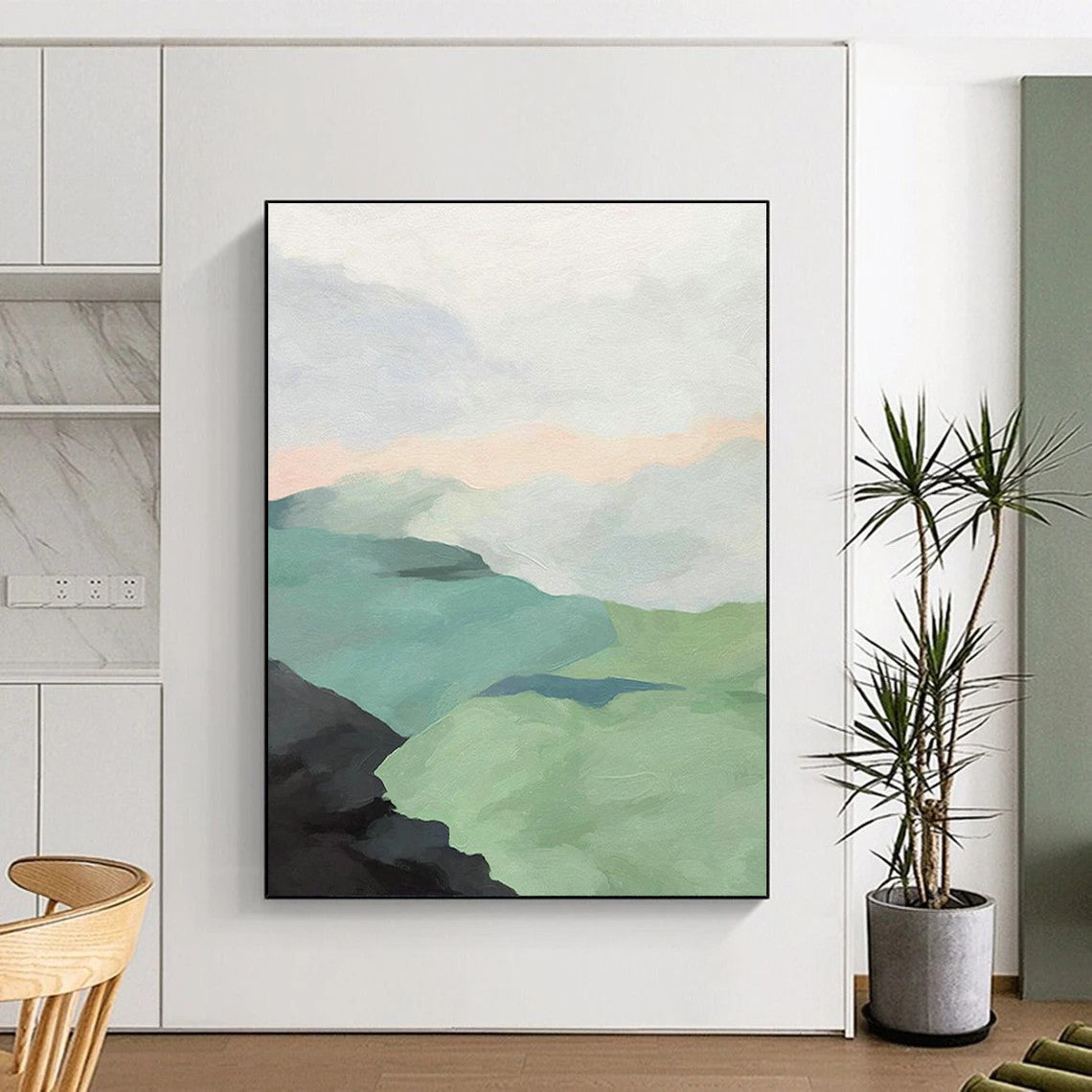 Pastel Mountain Landscape Art for Minimalist Home Office & Serene Spa DLZ2145