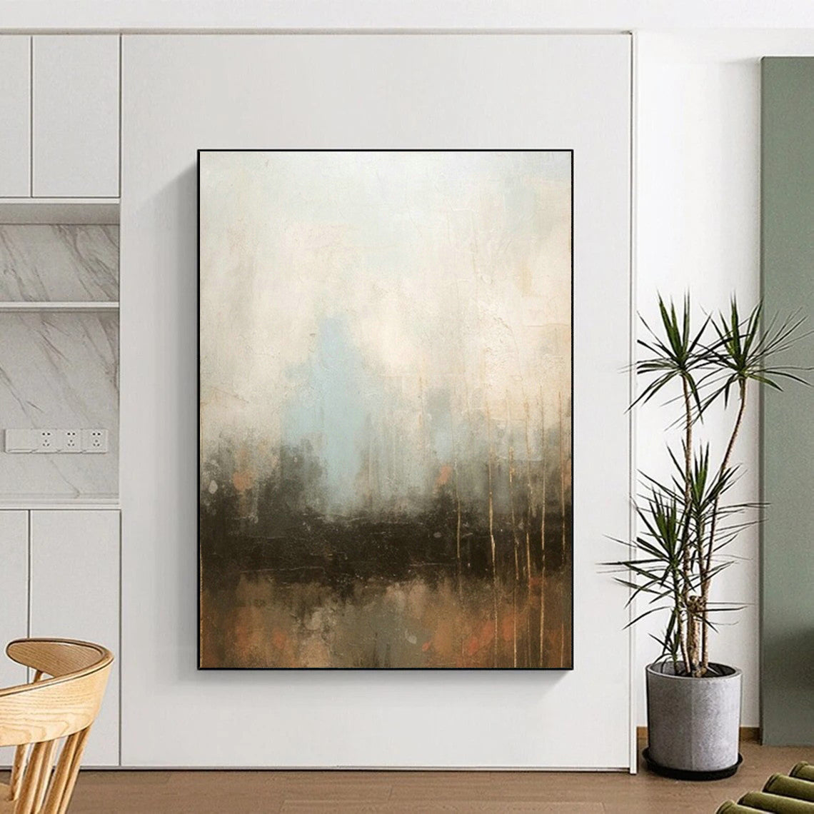 Gray - Blue Hazy Abstract Art for Minimalist Bedroom & Calm Wellness Center DLZ0745