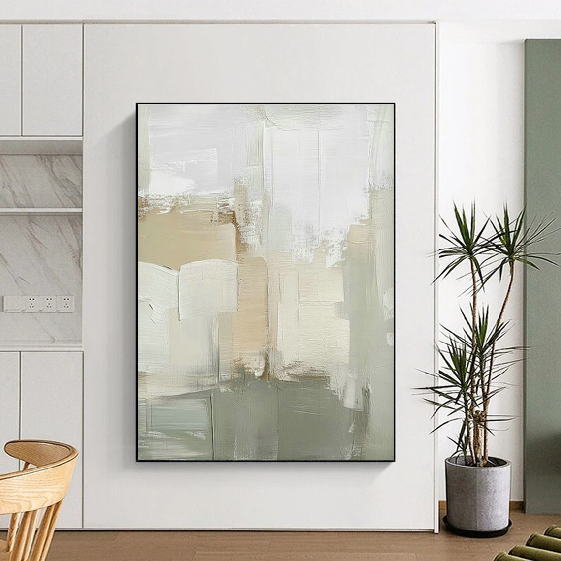 Beige - Gray Abstract Blocks Art for Scandinavian - Style Home & Art Gallery Corridor DLZ0712