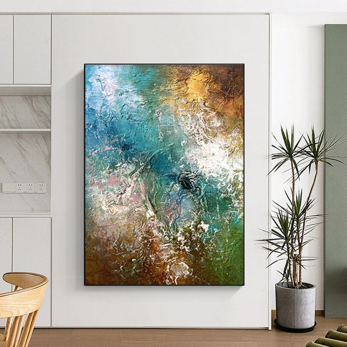 Blue - Green - Gold Abstract Art for Tropical - Themed Resort Spa Relaxation Rooms DLZ0006