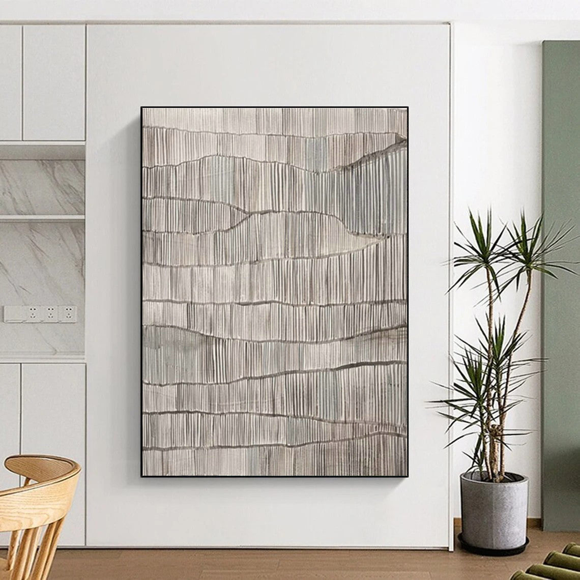 Gray and White Textured Abstract Art for Industrial Loft & Contemporary Home Hallway DLZ1595