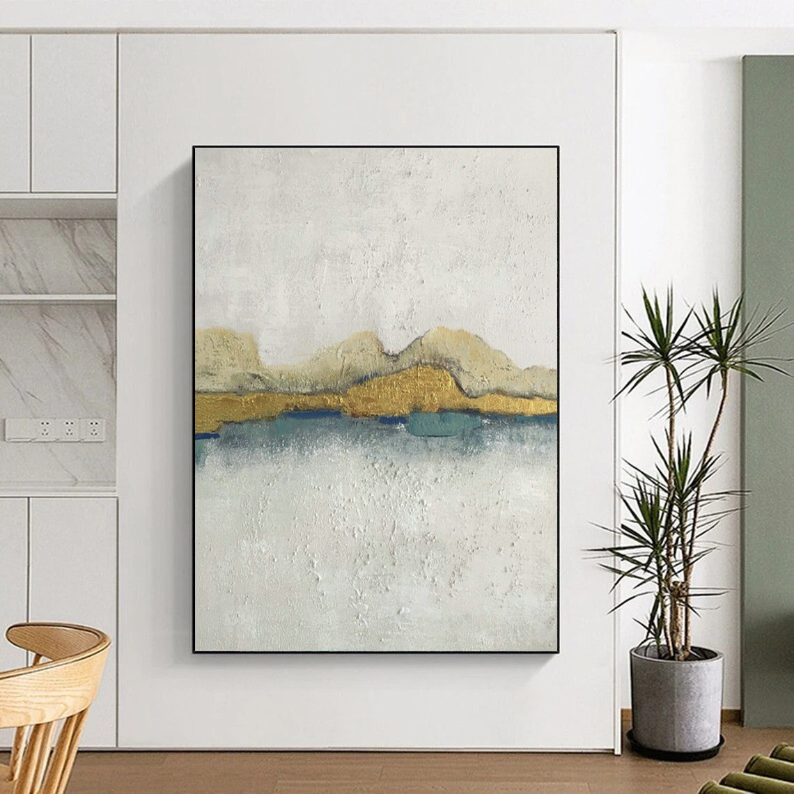 Minimalist Gold and Blue Art for Luxury Spa & Home Library DLZ0627