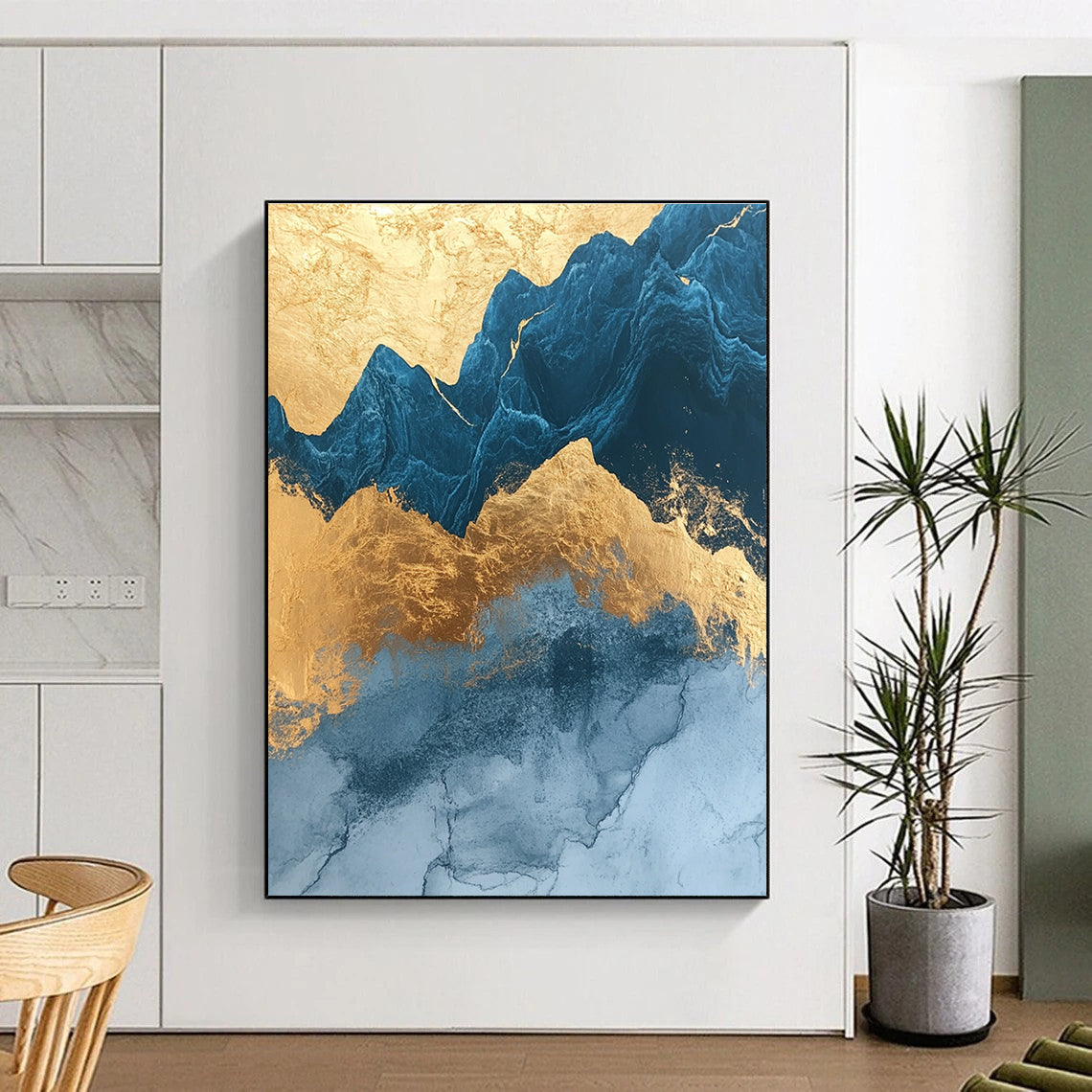 Blue and Gold Mountain Patterns Art for Luxury Hotel Suite & Asian - Inspired Restaurant STSC1312