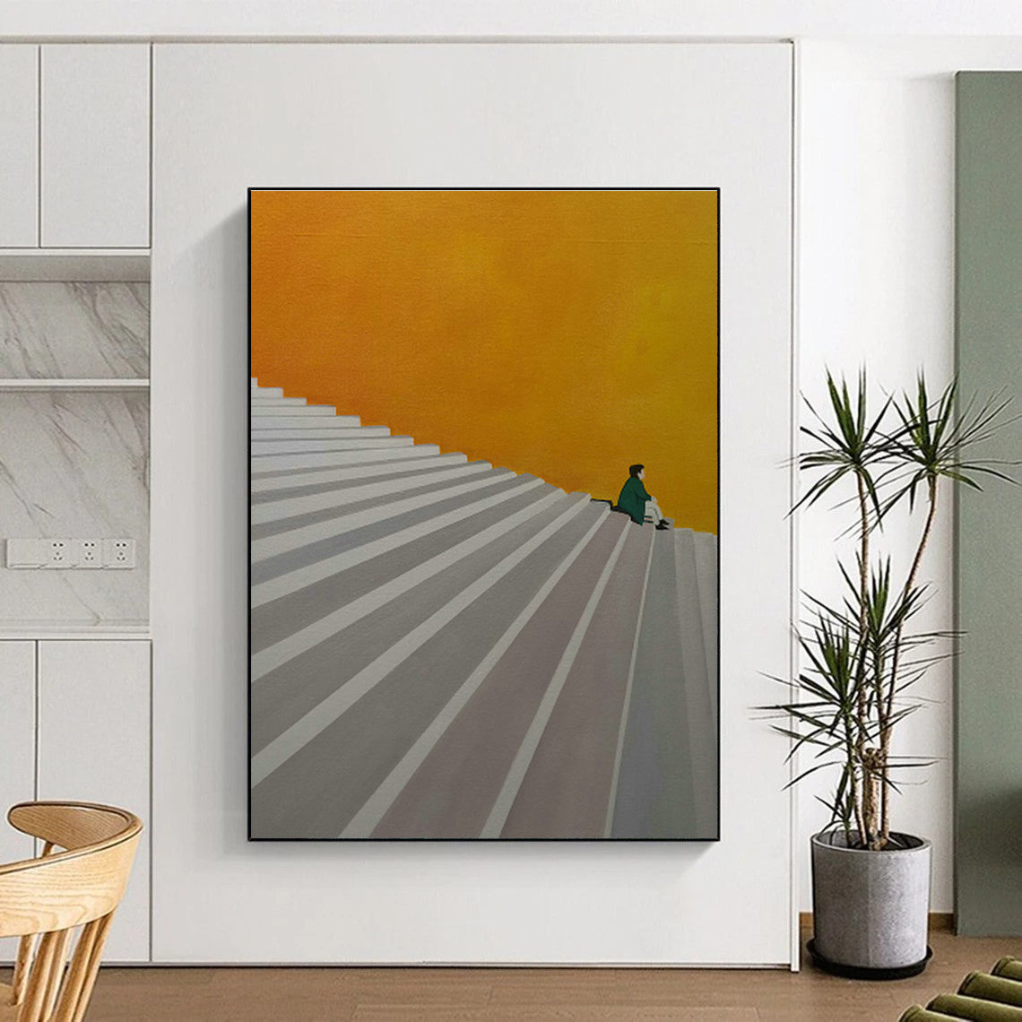 Figure on Stairs Art for Thoughtful Reading Nook & Modern Entryway DLZ0867