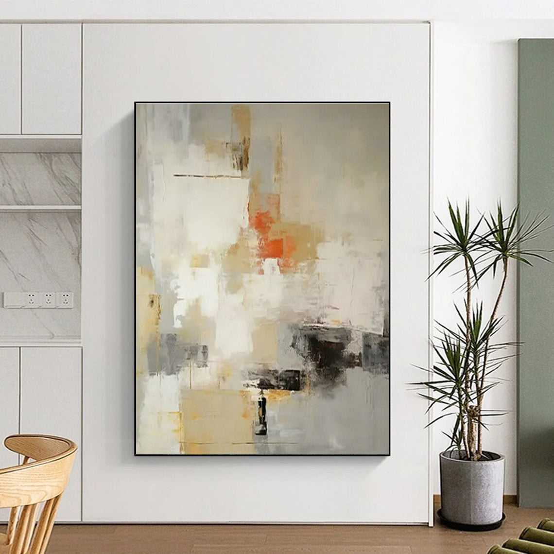 Gray - White - Orange Abstract Art for Coastal Home & Art - Loving Café DLZ1757