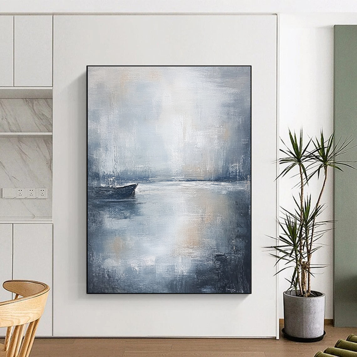 Serene Gray Sea Boat Art for Balcony & Coastal Home STSC044