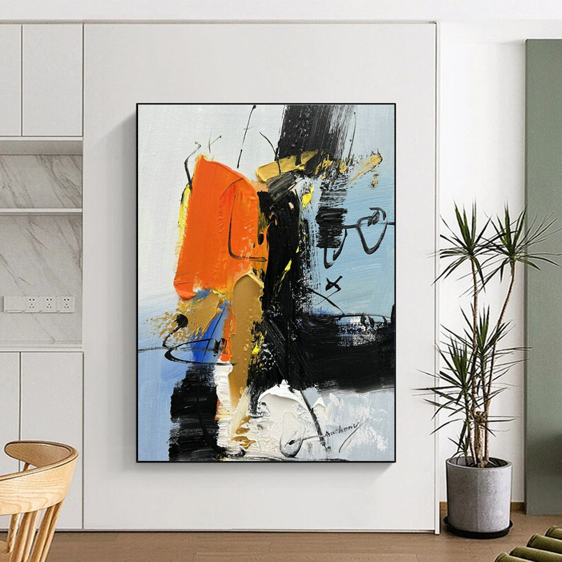 Orange - Black - Blue Abstract Art for Sports Bar & Creative Agency Office DLZ1665