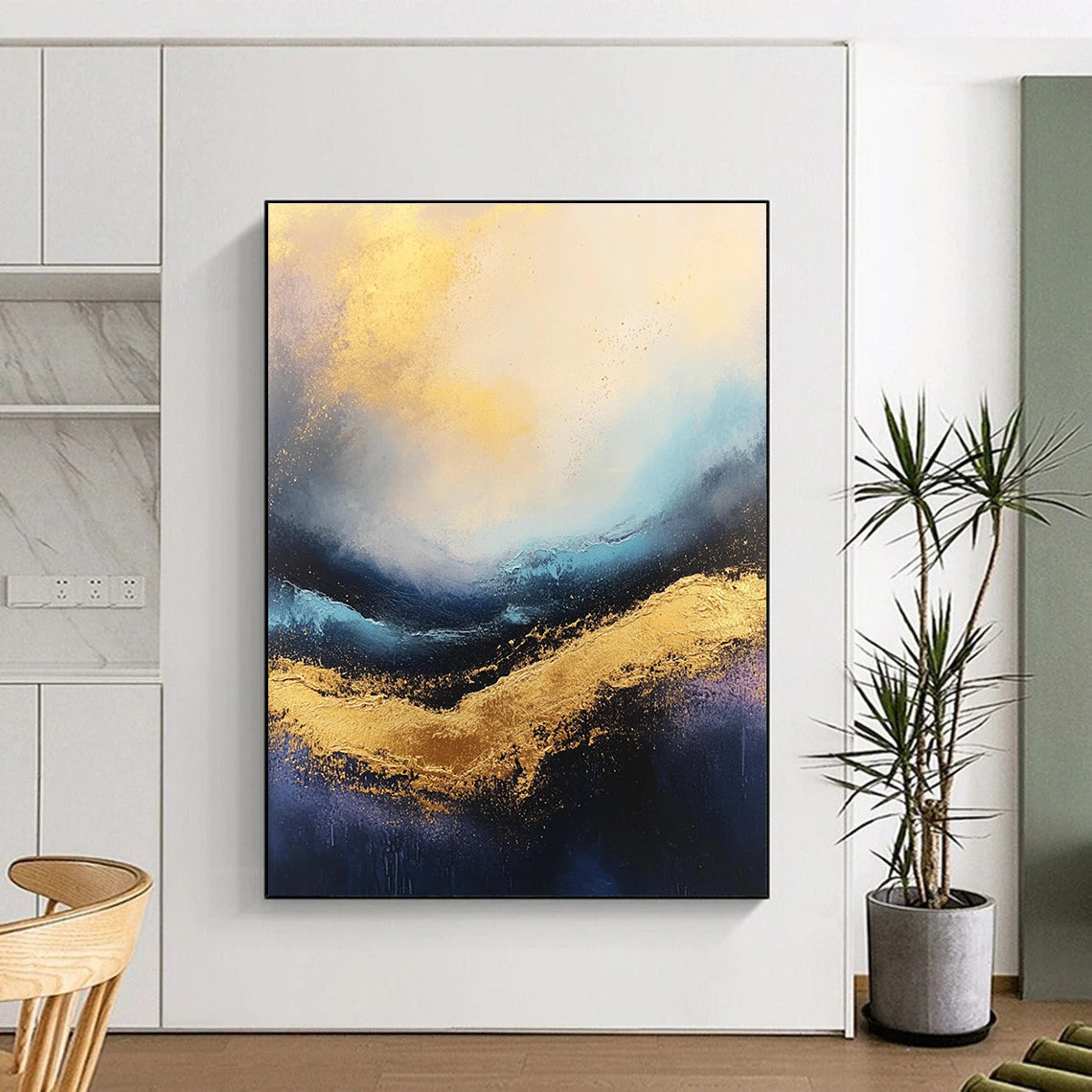 Gold and Blue Abstract Wave for Luxury Yacht Club & Opulent Living Room STSC333