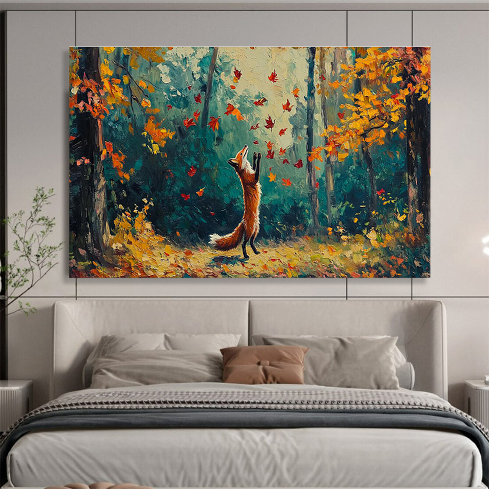 Fox Chasing Autumn Leaves Art for Nature - Lover’s Family Room DLZ3085