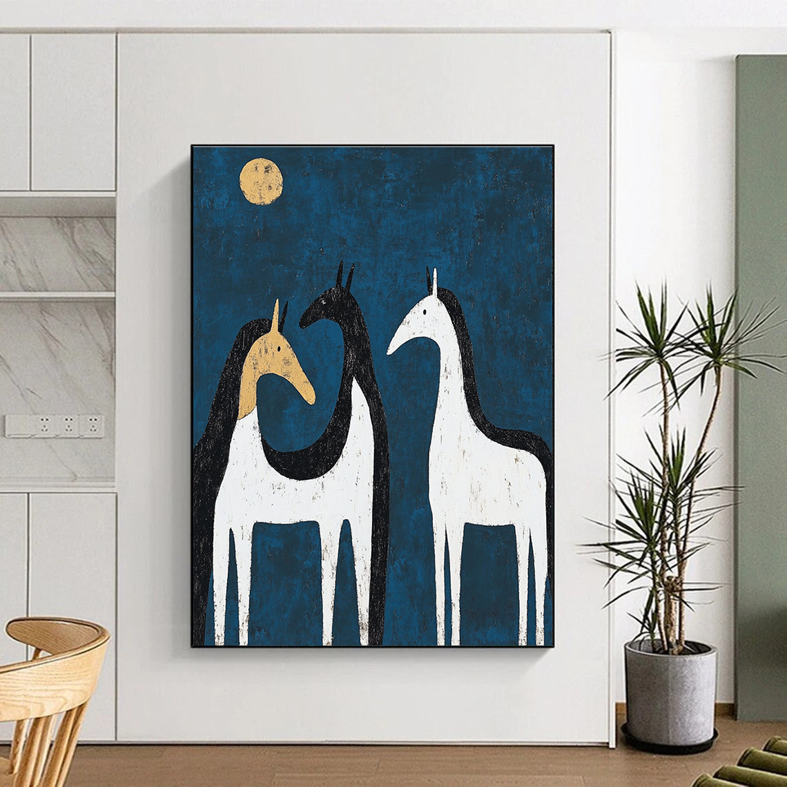Whimsical Blue Horses Art for Kids' Room & Garden Shed STSC072