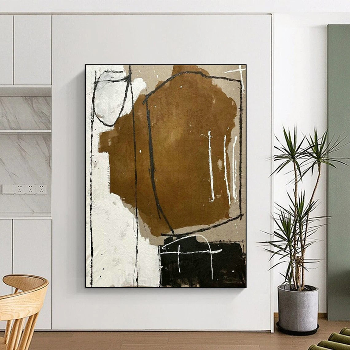 Brown - Black - White Abstract Art for Bohemian Home Living Room & Artistic Studio DLZ2029