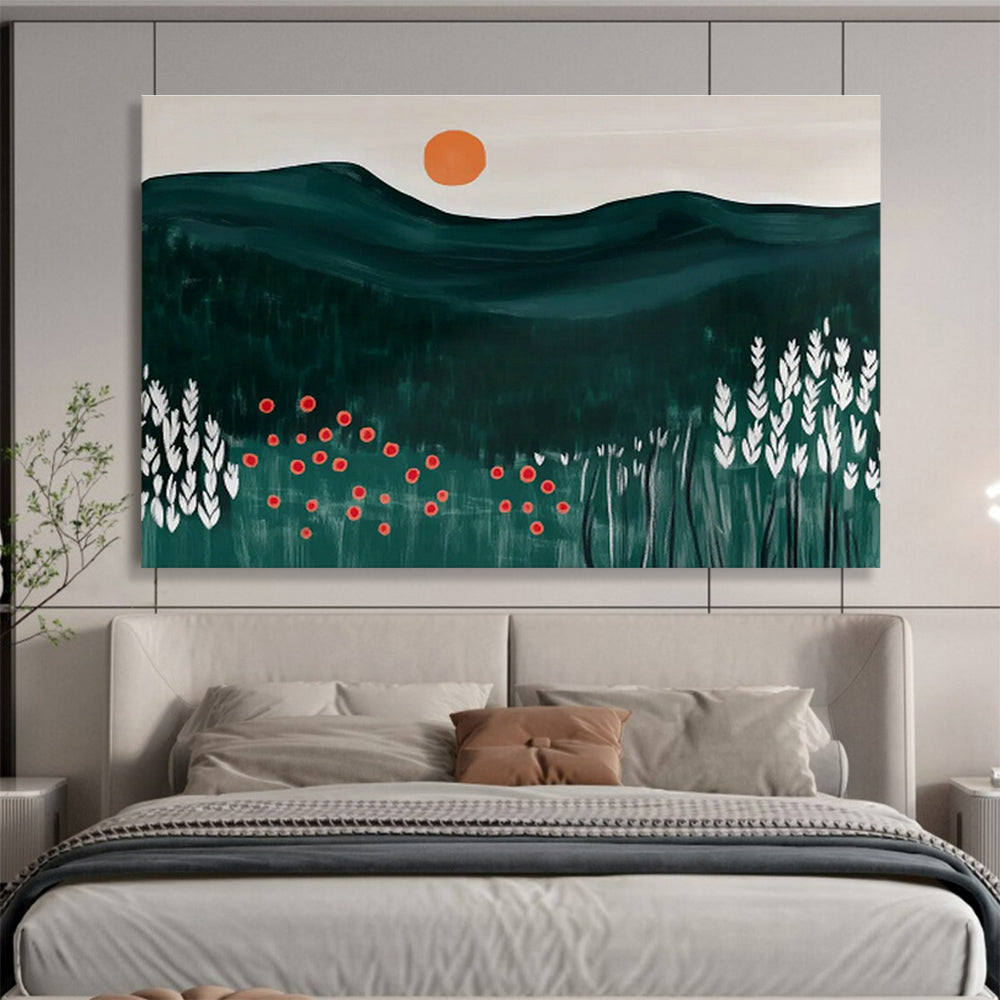Mountain & Wildflower Field Abstract Art for Nature - Lover Bedroom Corners DLZ2608