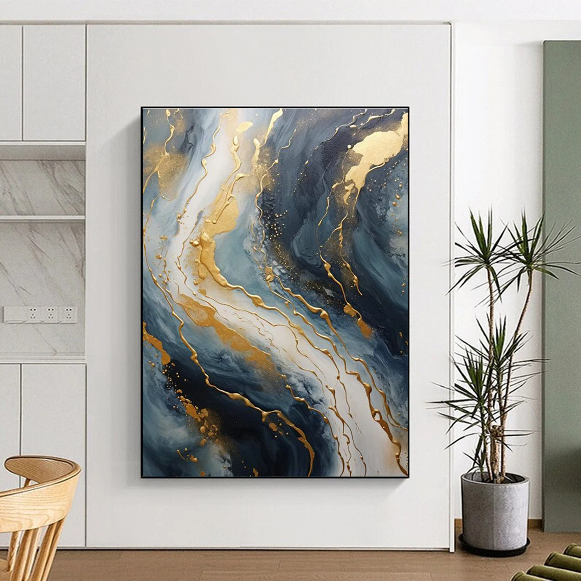 Gold - Streaked Abstract Art for Corporate Lobby & Art Deco Home DLZ2299