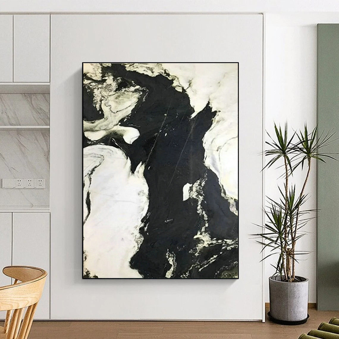Black - White Marble - Patterned Abstract Art for Luxury Hotel Lobby & Modern Office DLZ1054