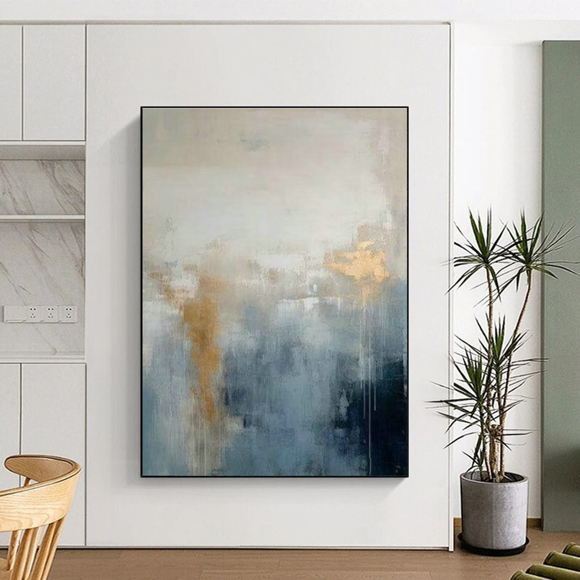 Blue - Gold Misty Abstract Art for Living Room & Bedroom DLZ0384
