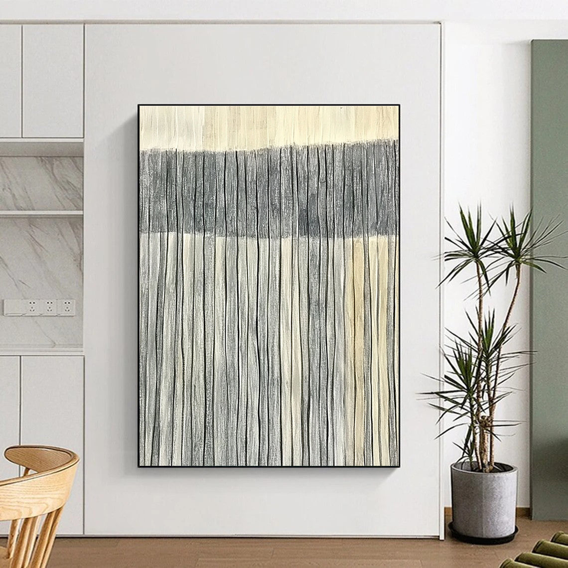 Grey & White Vertical Stripes for Minimalist Bedroom & Contemporary Art Gallery STSC1121