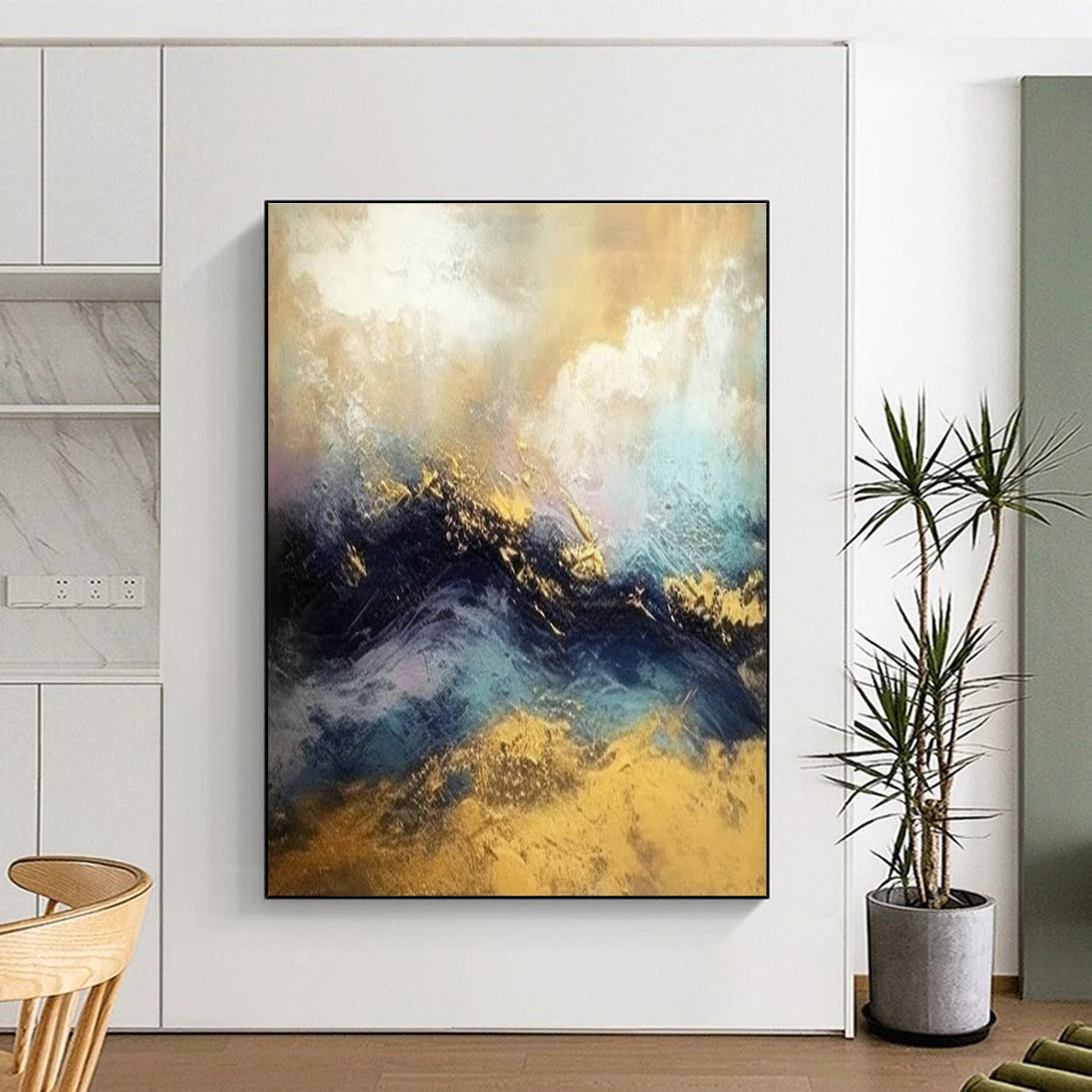 Gold - Blue Wave Abstract Art for Beachfront Resort & Luxury Yacht Club DLZ1812