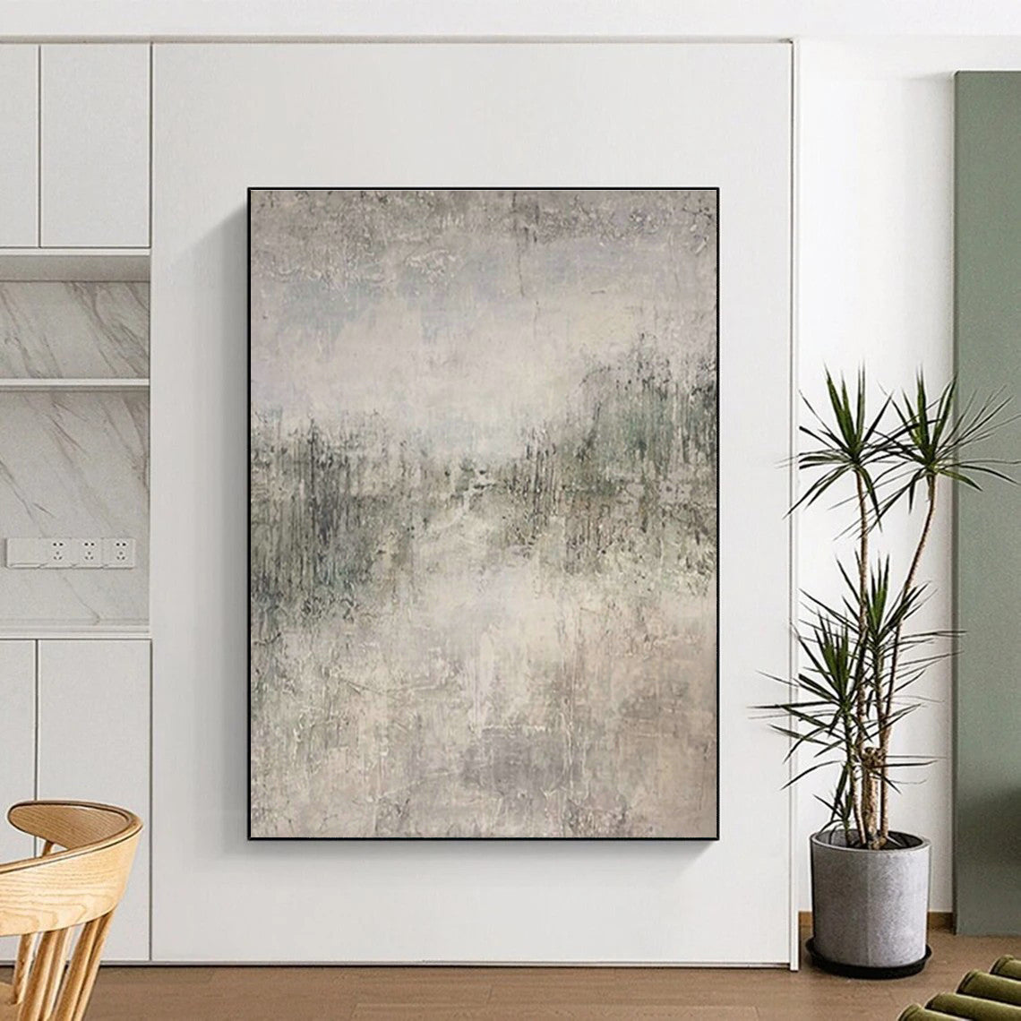 Gray - White Textured Abstract Art for Contemporary Art Lounge & Minimalist Bedroom DLZ1856