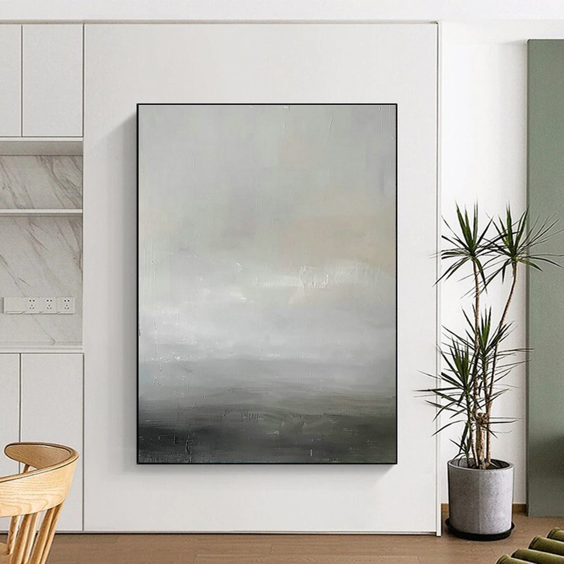 Gray - White Subtle Landscape Abstract Art for Minimalist Bedroom & Serene Yoga Studio DLZ1910