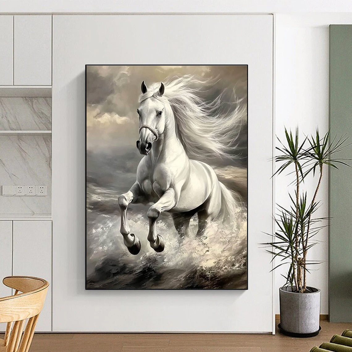 Galloping White Horse Art for Equestrian Home Study & Adventure - Themed Library STSC1053