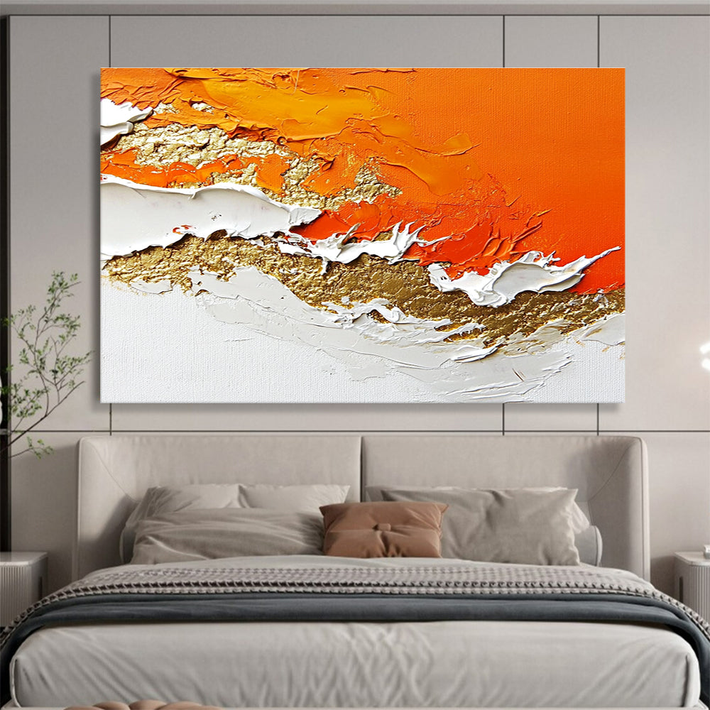 Textured Orange, White & Gold Art for High - End Restaurant & Glamorous Home Bar SC325