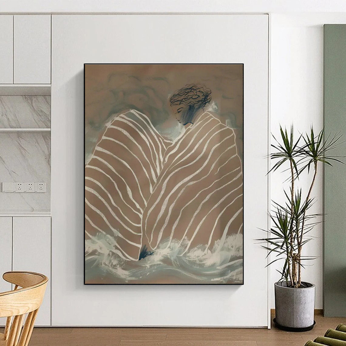 Striped - Cloth Figure in Waves Art for Boho Beach House & Wellness Studio DLZ0684