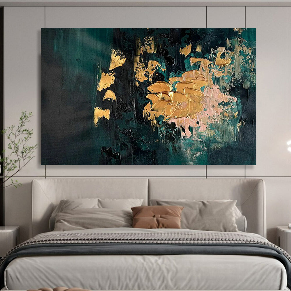 Dark Green & Gold Foil Abstract Art for Luxury Hotel Lobby Walls DLZ2646