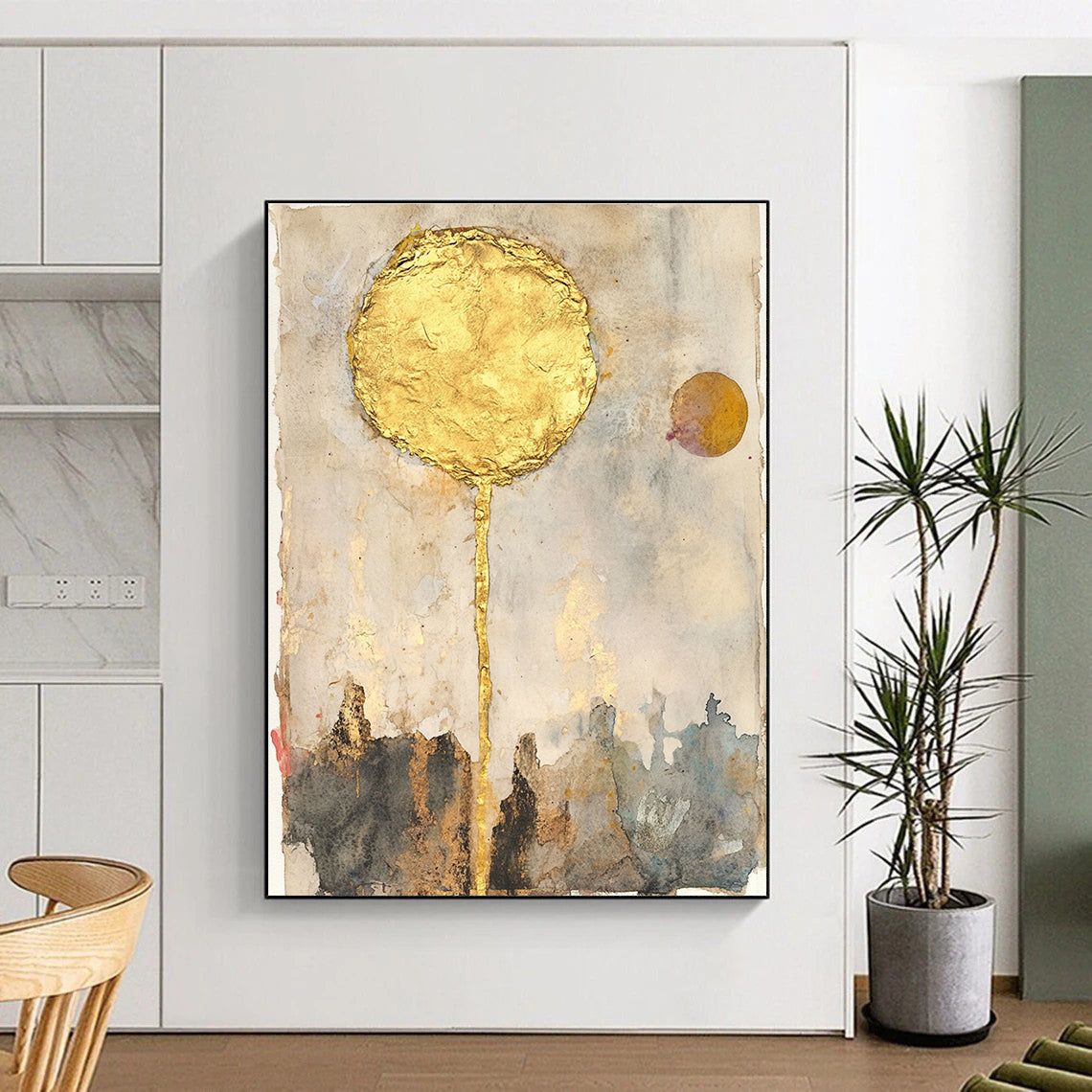Golden Sun Abstract Mysterious Art for Bohemian - Style Lounge & Spiritual Home Meditation Room STSC1461