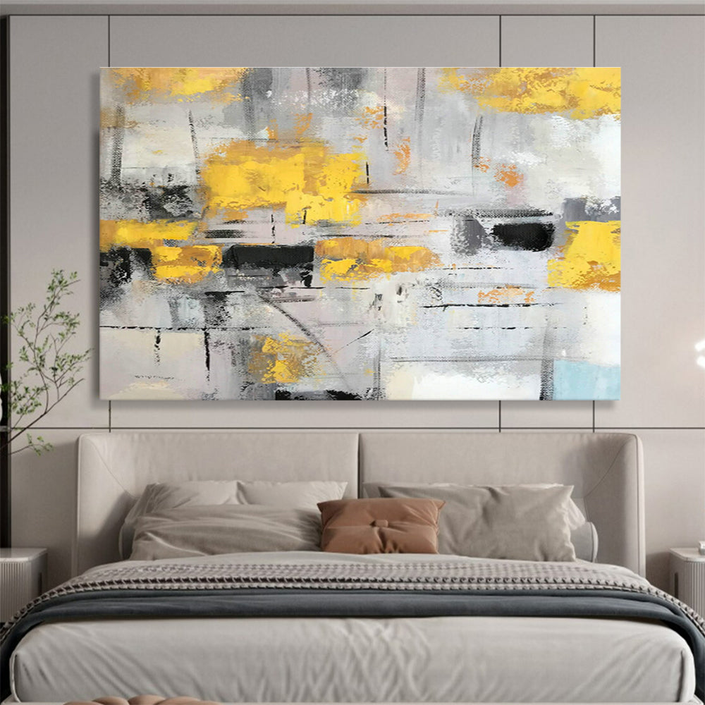 Yellow - Gray Abstract Art for Industrial - Chic Café Wall Decor DLZ2669