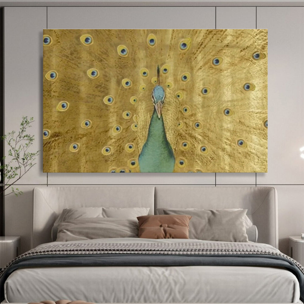 Golden Peacock with Open Feathers Art for Luxe Hotel Lobbies DLZ3124