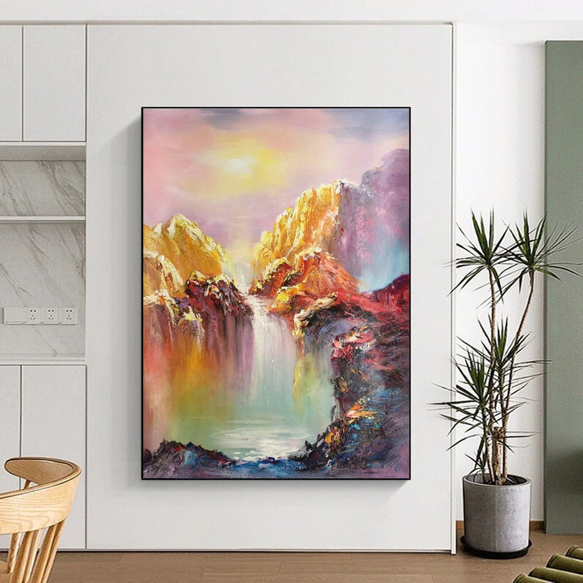 Colorful Mountain Waterfall Oil Painting for Luxury Hotel Suite & Wellness Spa DLZ1286