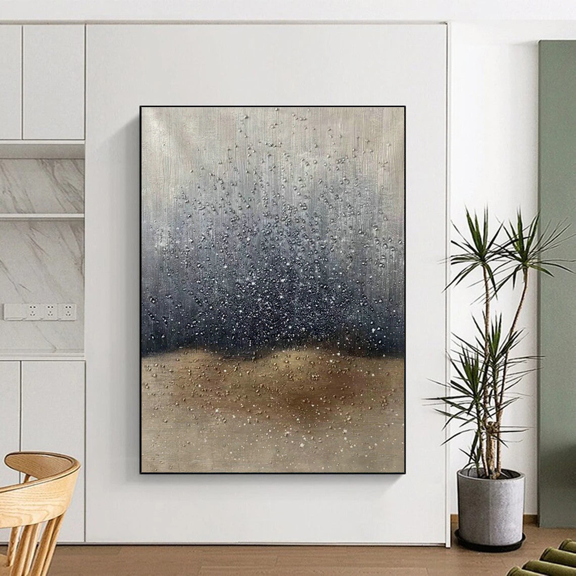 Silver - Grey Raindrop Abstract Art for Living Room & Bedroom DLZ0529