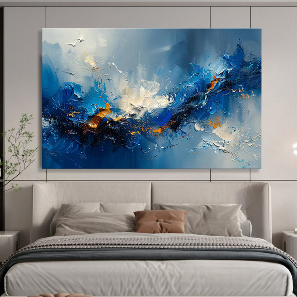 Dynamic Blue Abstract Wave Art for Modern Office Break Rooms DLZ3088