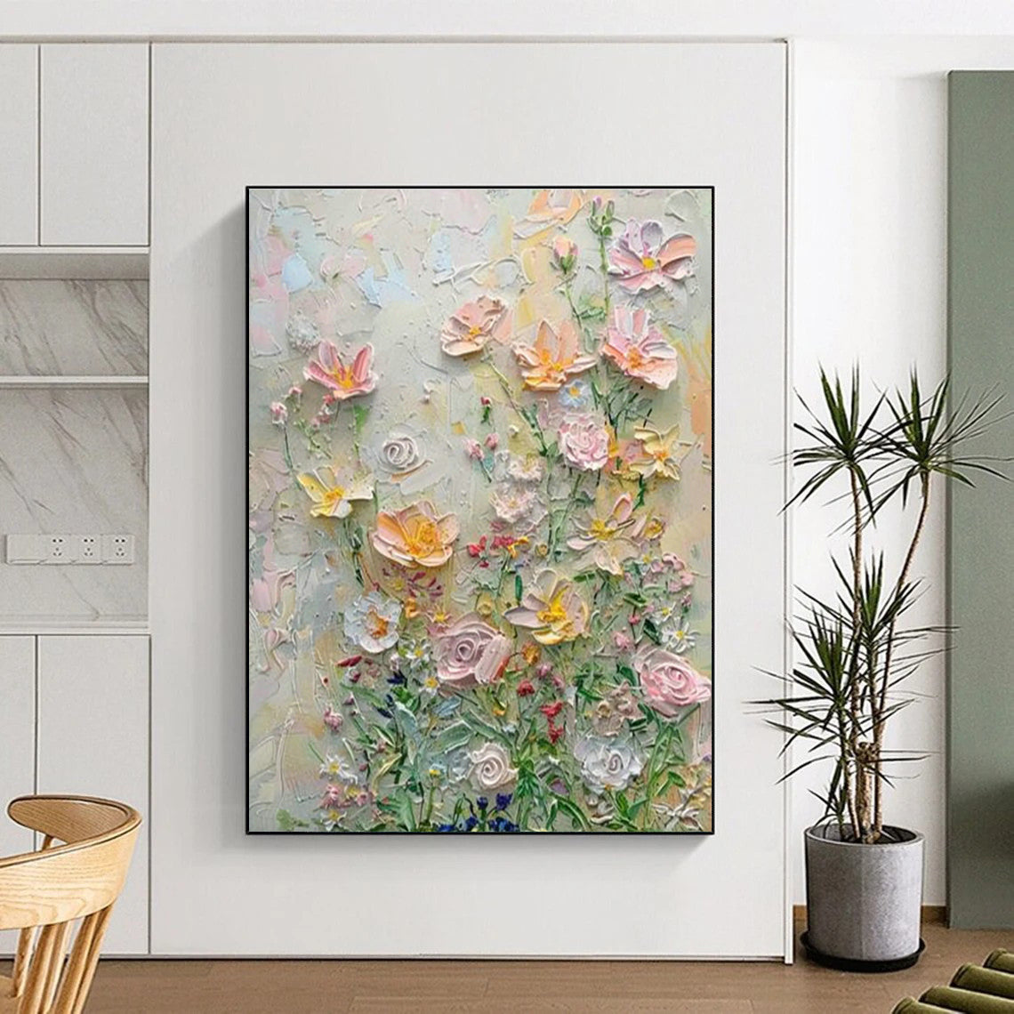 Textured Flower Field Art for Country Cottage Kitchen & Garden Party Venue DLZ1391