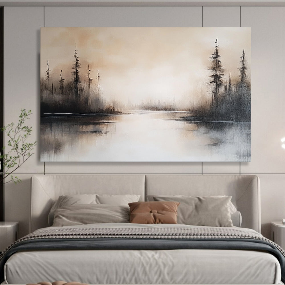 Misty Forest Lake Art for Rustic Cabin & Relaxing Bedroom SC052