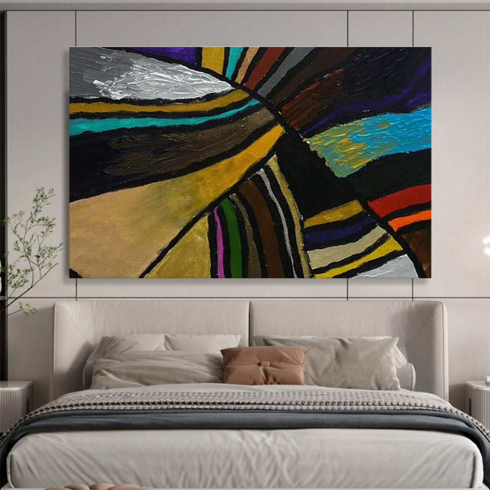 Energetic Colorful Striped Abstract Art for a Vibrant Hallway DLZ2397