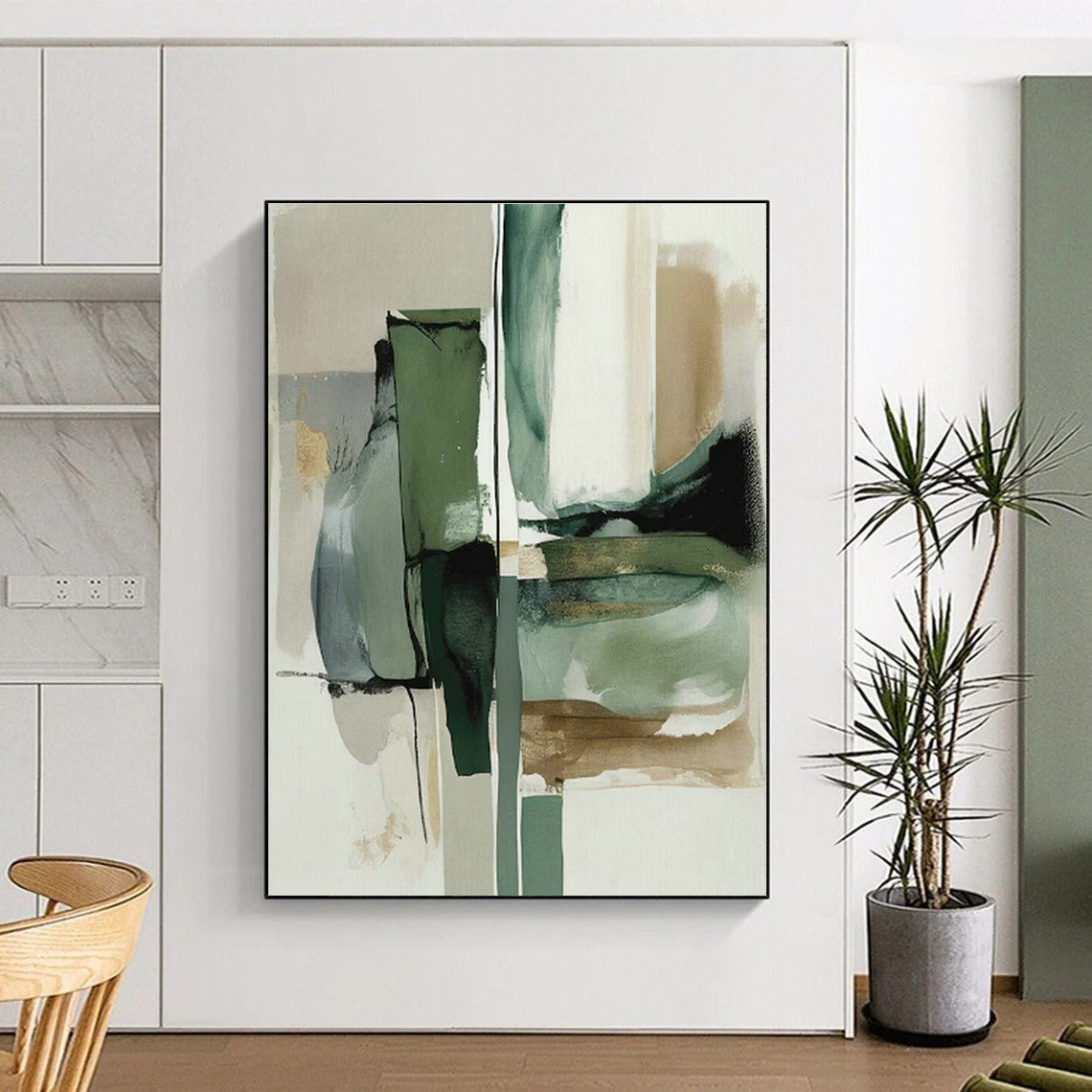 Green - Gold Geometric Abstract Art for Luxury Hotel Suite & Art Deco Living Room DLZ1643