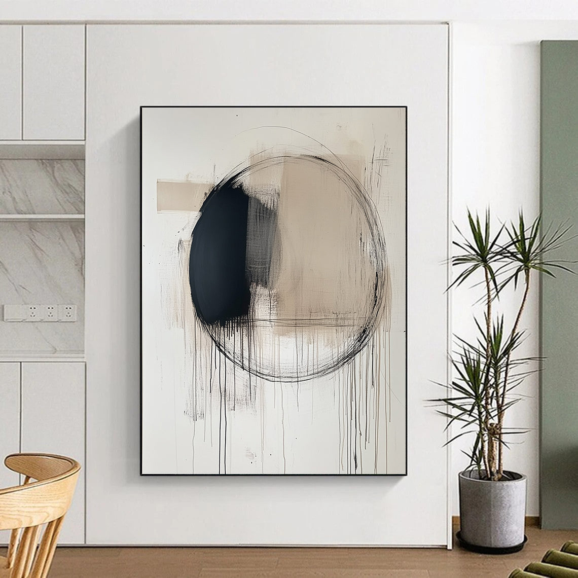 Minimalist Black Circle Drip for Contemporary Art Gallery & Calm Home Office STSC253