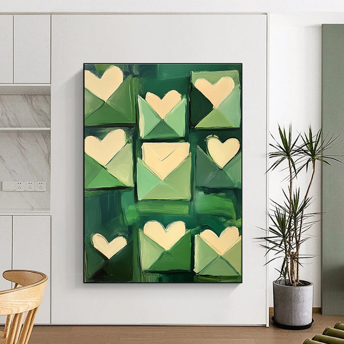 Green Envelopes with Hearts Art for Wedding Planner’s Studio & Romantic Home Entryway STSC1391