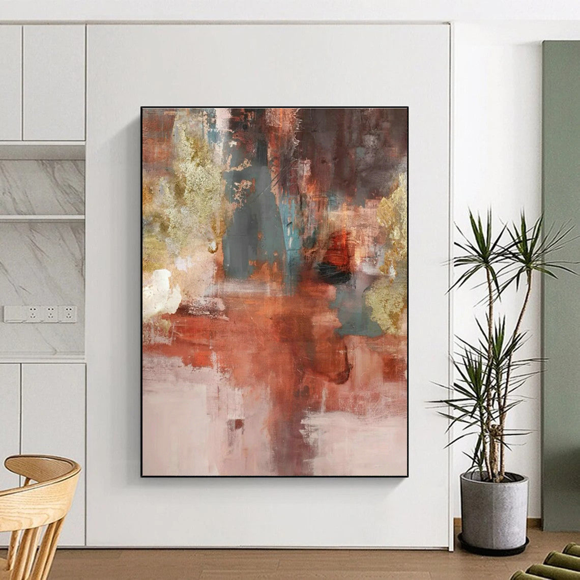 Warm Brown Abstract Art for Industrial - Chic Loft Living Room & Art Gallery Lounge DLZ0915