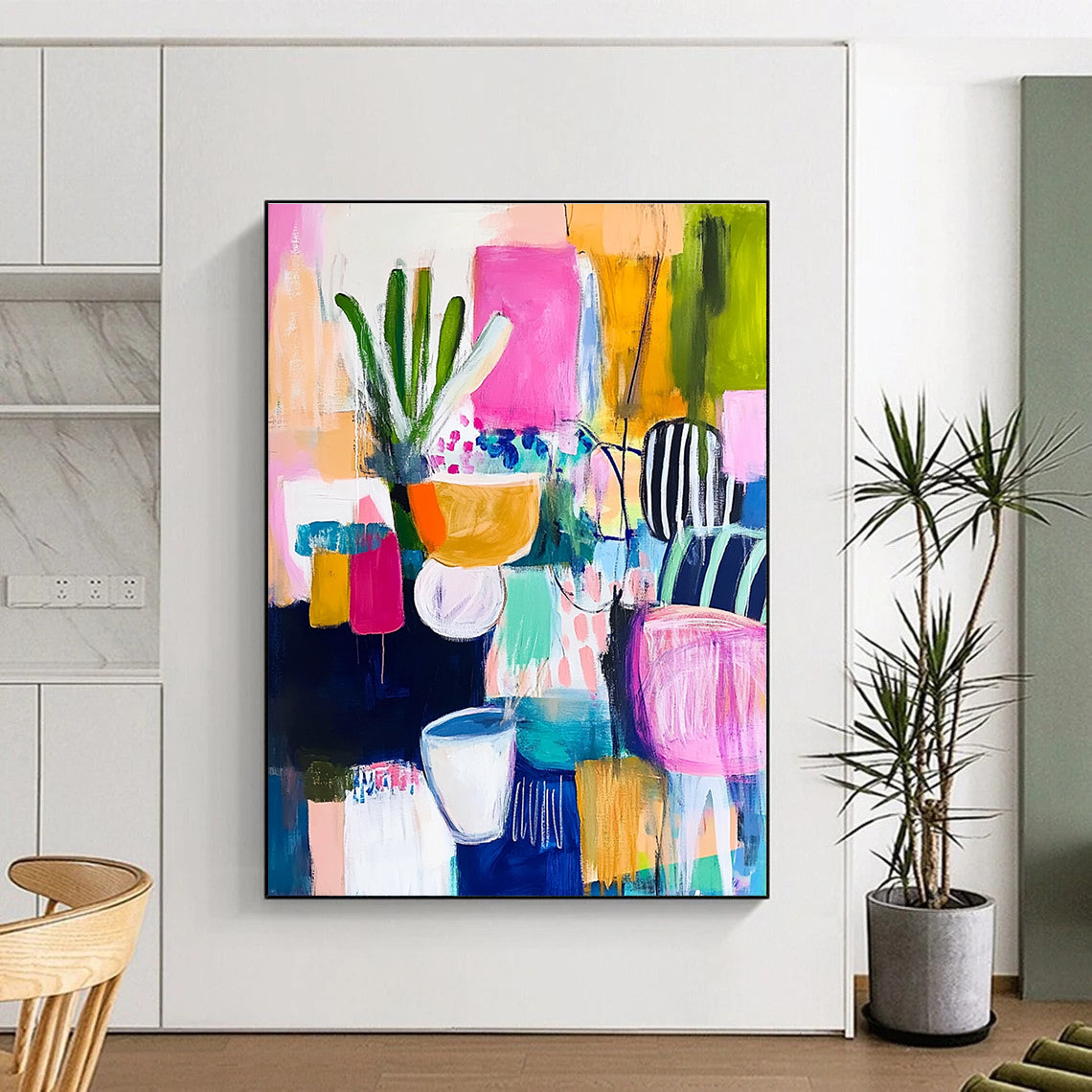 Abstract Still Life with Plants for Eclectic Dining Room & Artistic Home Office STSC1223