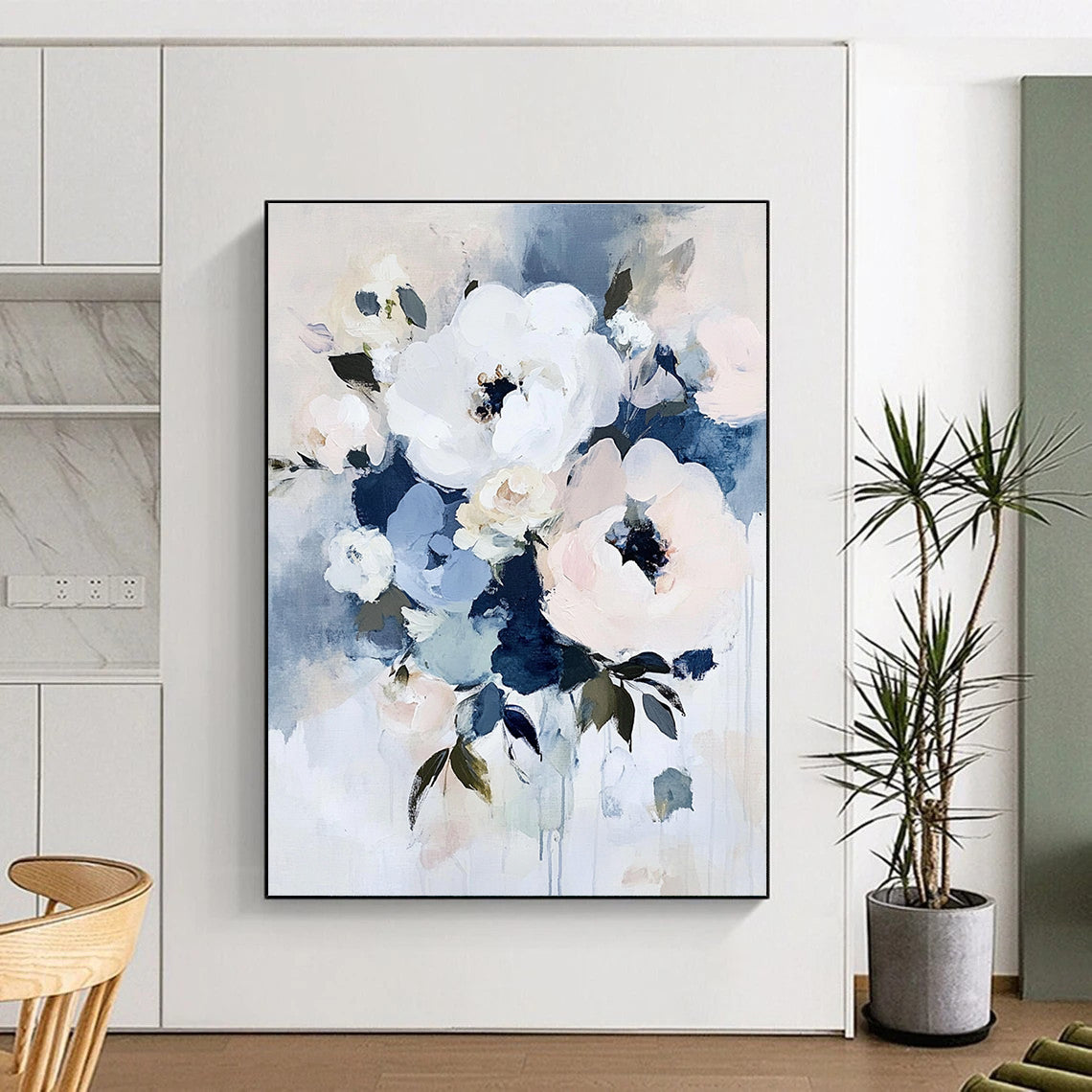 Elegant Blue - Toned Flower Art for Living Room & Boutique Hotel STSC054