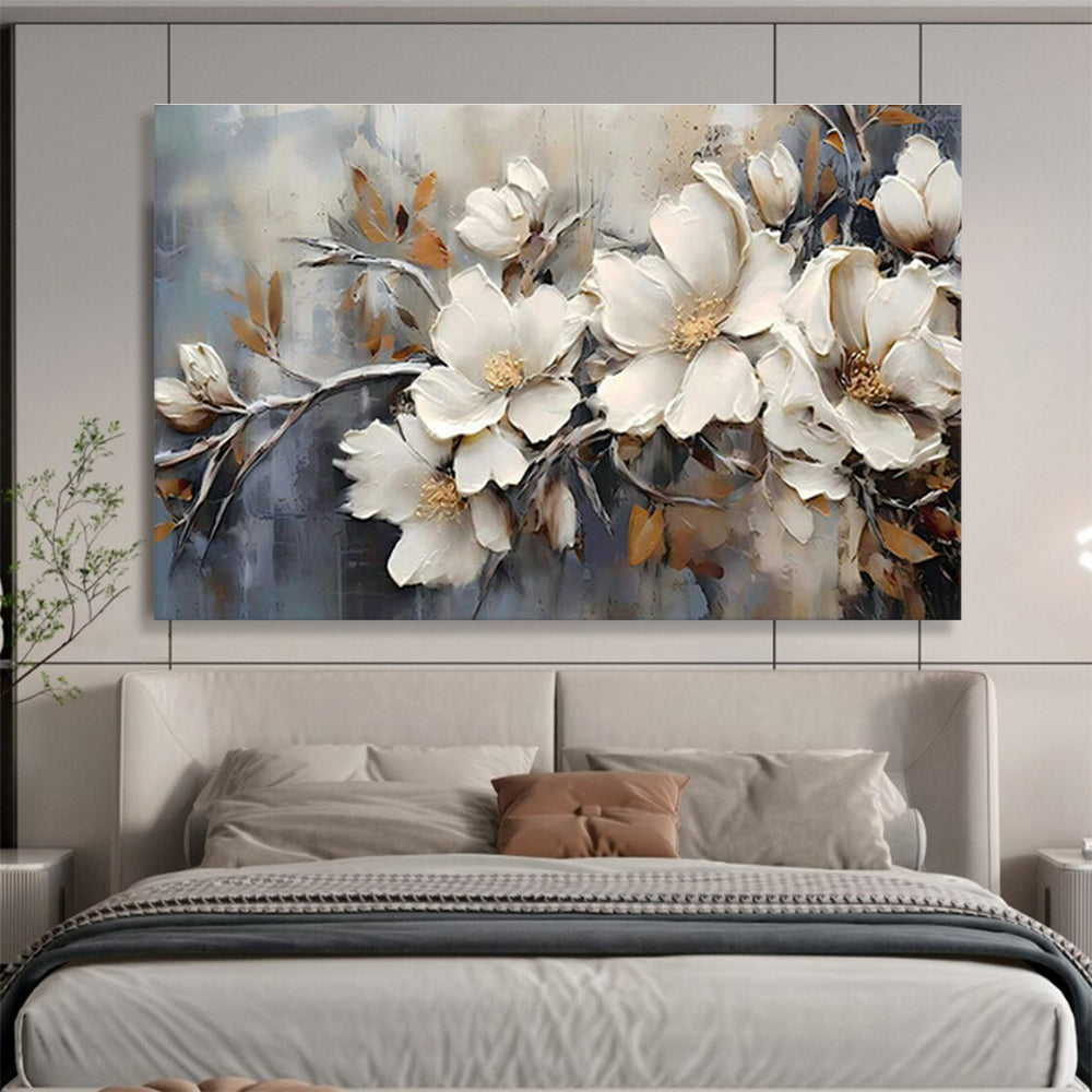 Impasto White Flower Branch Art for Elegant Hotel Lobbies DLZ3091
