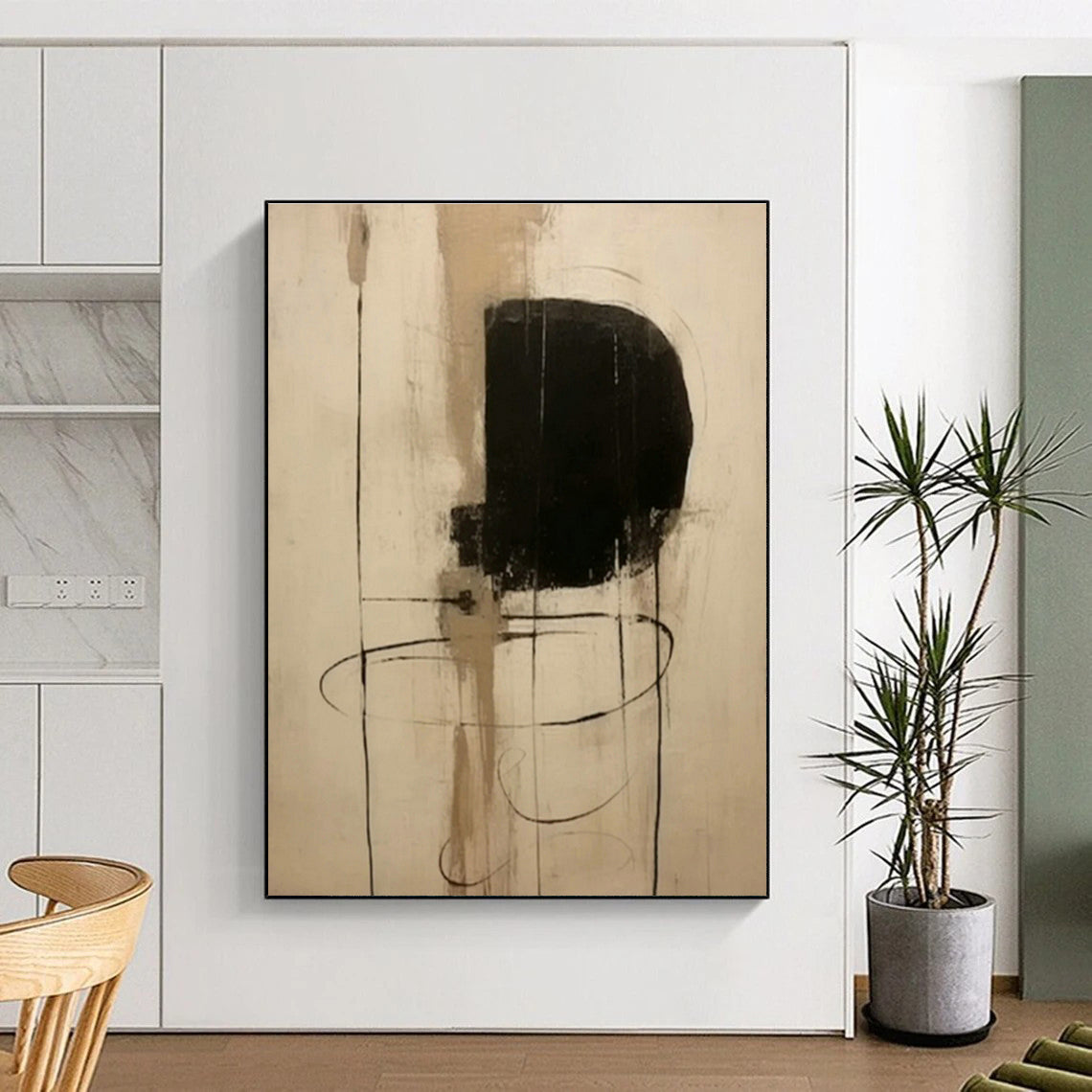 Black - Beige Abstract Art for Modern Studio Apartment Living & Monochrome Gallery DLZ0838