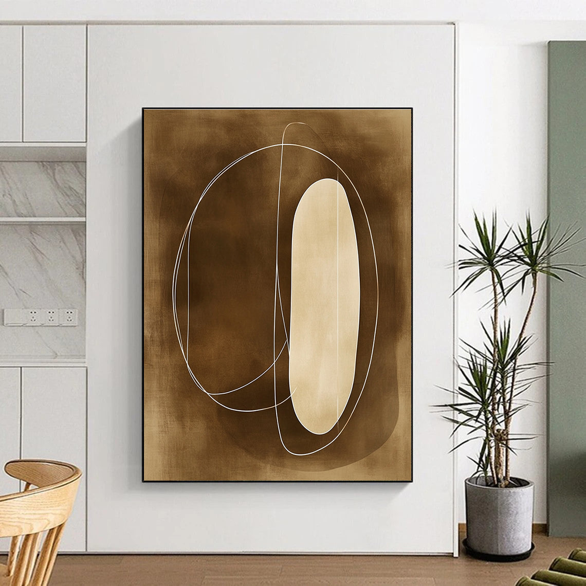 Brown and White Line Abstract for Mid - Century Modern Home & Calming Meditation Space STSC484