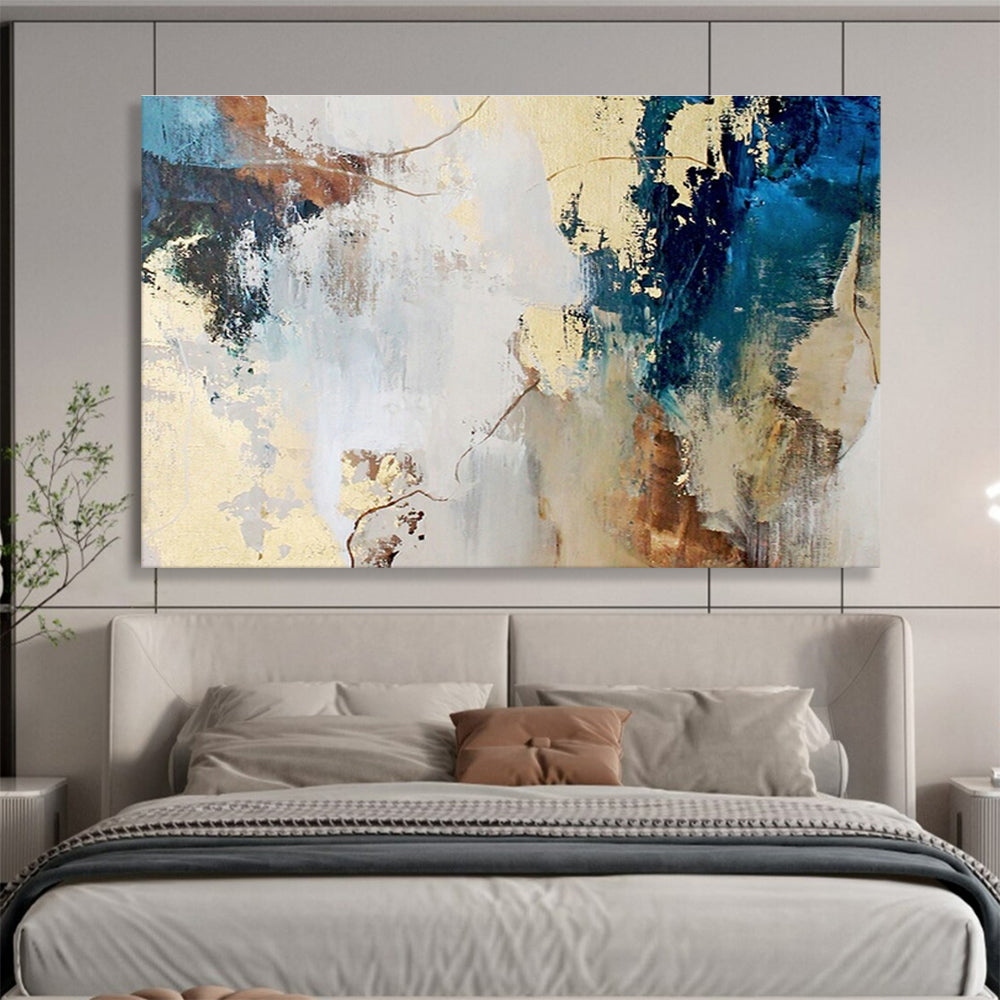 Blue - Gold Abstract Art for Modern Office Receptions DLZ2514
