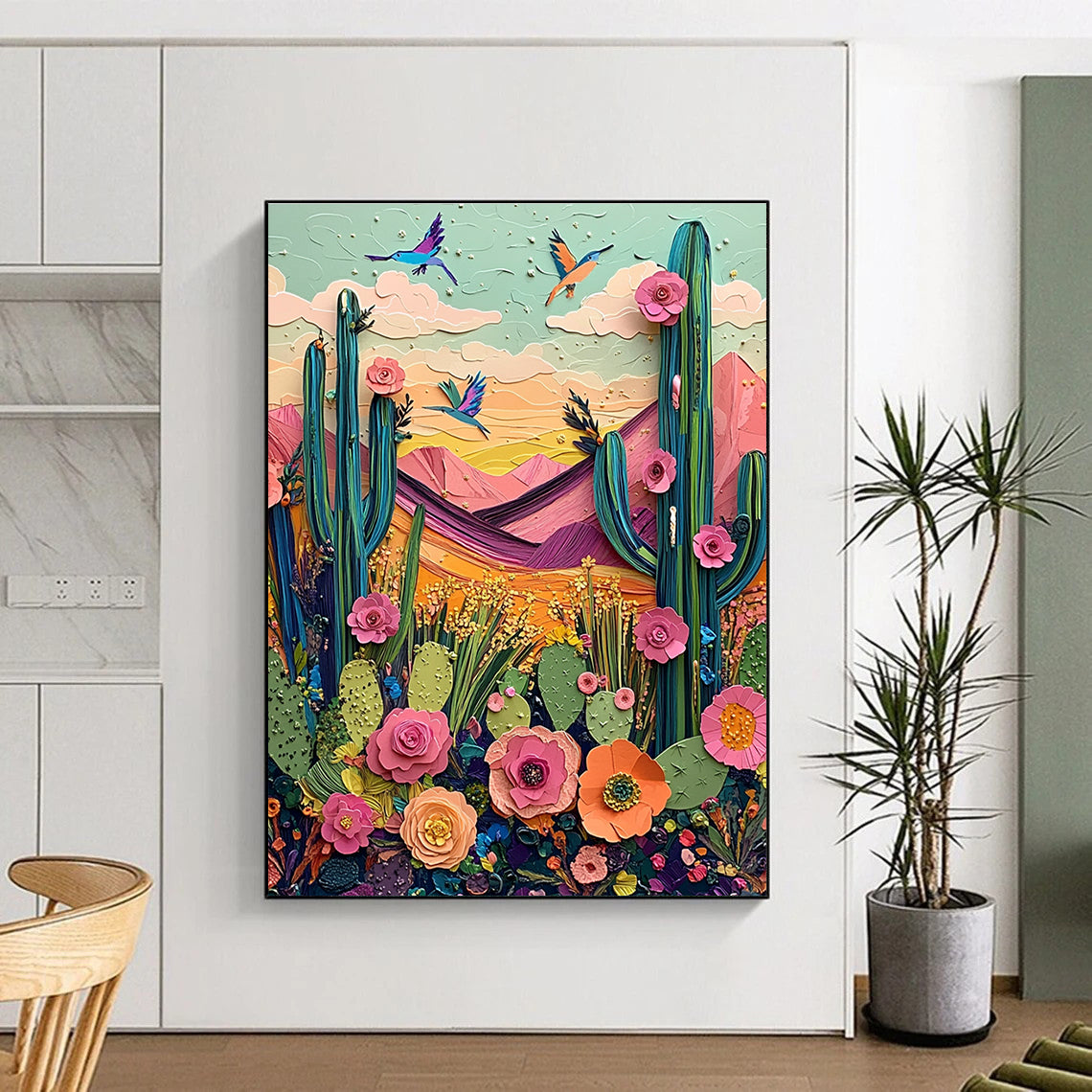 Colorful Desert Cactus Art for Southwest - Themed Boutique & Eclectic Home Entryway STSC1426