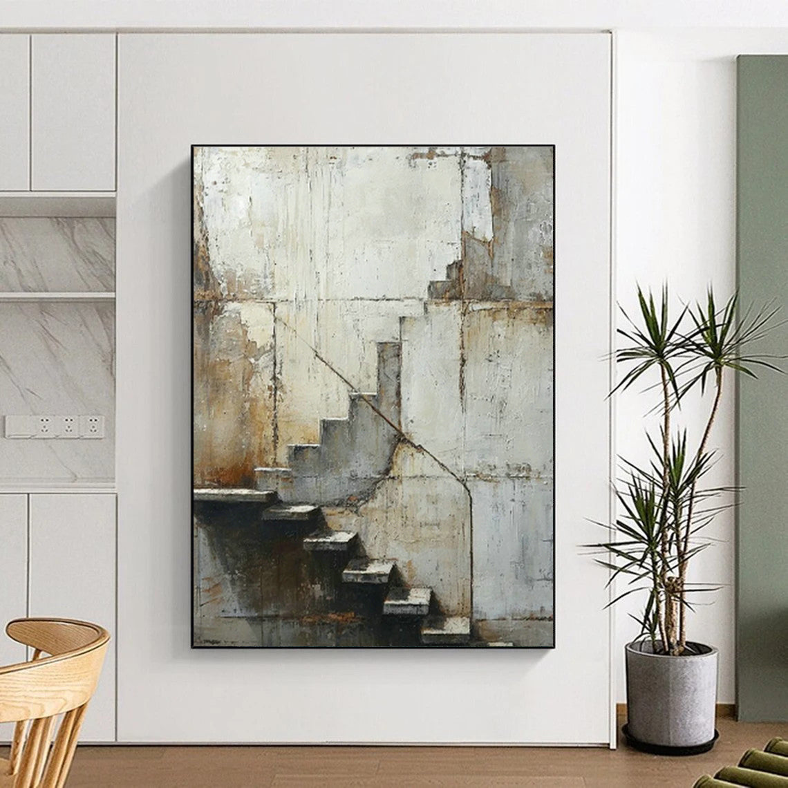 Weathered Wall & Stairs Realistic Art for Living Room & Office Hallway DLZ0523